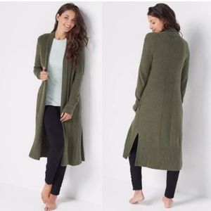Barefoot Dreams CozyChic Lite Catalina Long Cardigan Olive Green Small